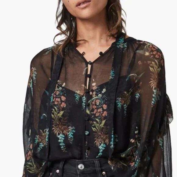 ALLSAINTS Lara Melisma Sheer Floral Print Blouse - Picture 5 of 15